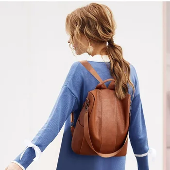 

2020 Large Capacity Backpack Korean-style Solid Color Anti-Theft Women's Small Backpack leather backpack small backpack