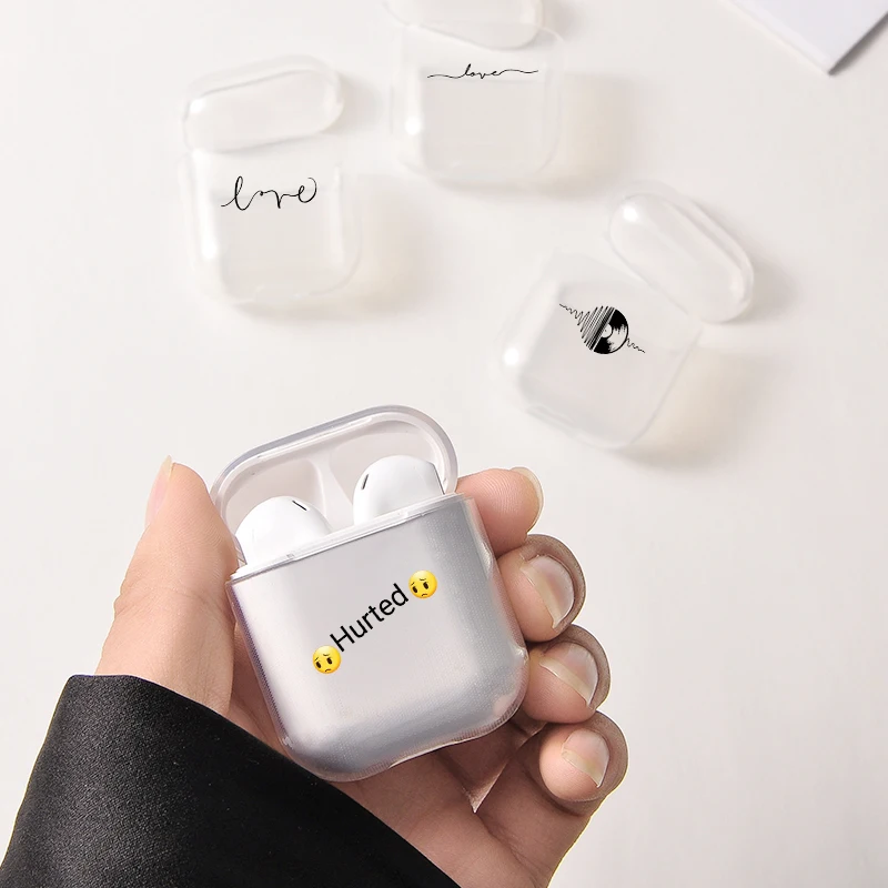 

Simple Portable Airpods Case Wireless Heart Black Letter Fashion Couple Cute Pop Transparent Headphone Protective Earphone Cover