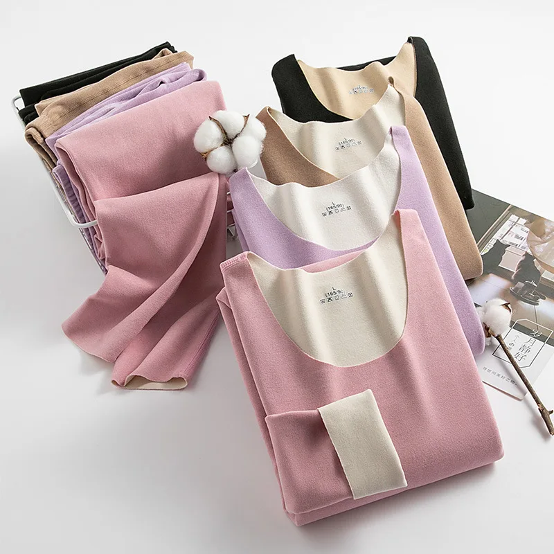 Description Picture 5 of itemThermal Underwear Set Women Long Johns Seamless Winter Warm Comfortable Underwear Top Pullovers Mid Waist Leggings Intimates Set