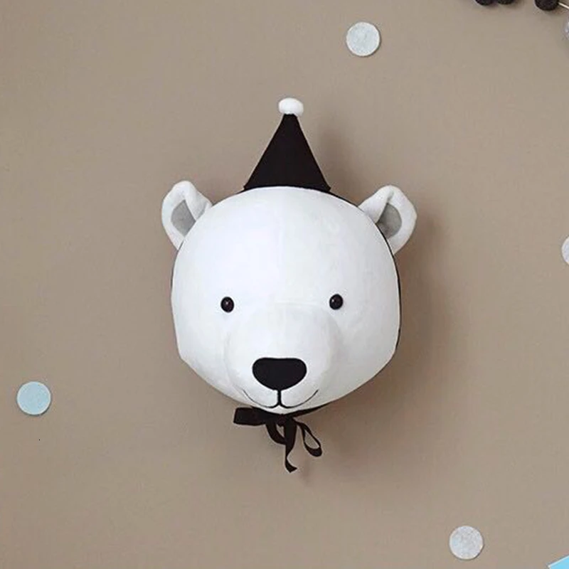 Bear with hat Плюшевые животные головы слон медведь олень Настенный декор для детей Девочка Рождество День рождения мягкие игрушки Детская комната украшения - Цвет: Bear with hat