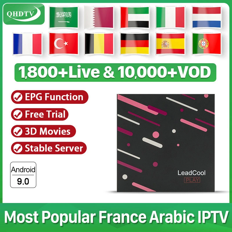 

QHDTV Android 9.0 France IPTV Arabic box Leadcool Play RK3318 4K 1 Year IPTV Subscription Arabic IPTV French Box