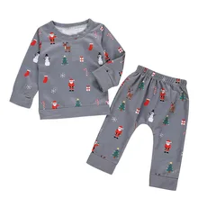 Рождественская одежда для маленьких мальчиков и девочек; Футболка с принтом Санта-Клауса и снеговика для новорожденных; штаны; комплект из 2 предметов; пижамы; одежда для детей