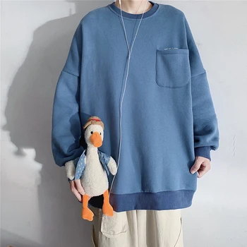 

2020 Spring And Autumn New Youth Popular Round Neck Loose Sweatshirt Fashion Casual Solid Color Small Pocket Pullover M-2XL