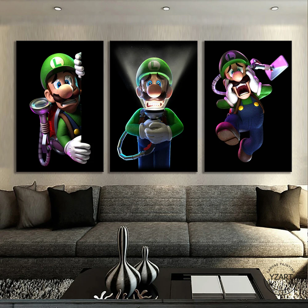 Preise 3 Panels Mario Bros Luigis Cartoon Bilder Wand Gemälde Schlafzimmer Decor Luigis Herrenhaus 3 Video Spiele Kunst Wand Dekor Malerei
