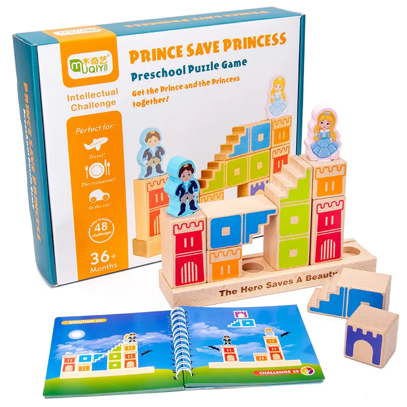 

Montessori Camelot Jr Wooden Building Blocks Toy Prince Save The Princess Interactive Game for Kids 3d blocks Gifts forChristmas
