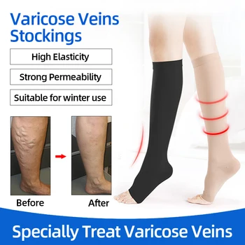 

Prevent Varicose Vein Leg Relief Pain Knee Pressure Compression Socks Unisex Solid Color Thigh Middle Nylon Thick Sock WinterNew