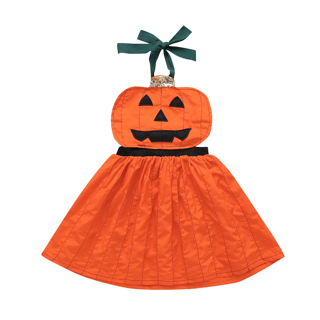 Toddler Baby Girls Sleeveless Halloween Cartoon Pumpkin Print Dress Clothes
