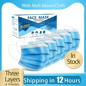 

10-100pcs Mask Disposable Non wove 3 Layer Ply Filter Mask mouth Face mask Breathable Earloops Masks