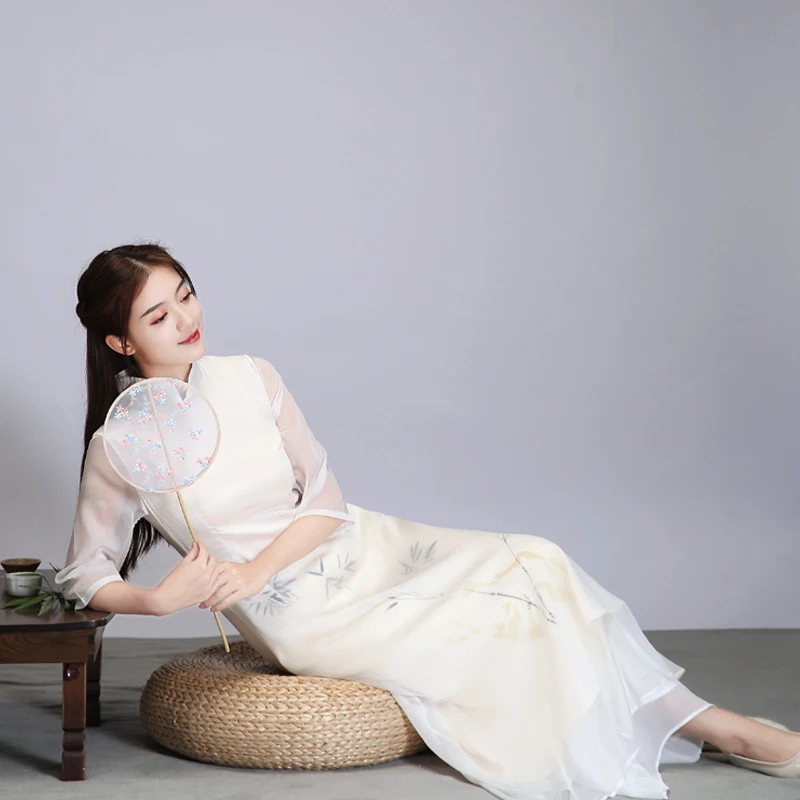 Вьетнамский aodai вьетнамский cheongsam народный стиль элегантное платье для женщин халат+ брюки наборы китайское платье Вьетнам ao dai комплект