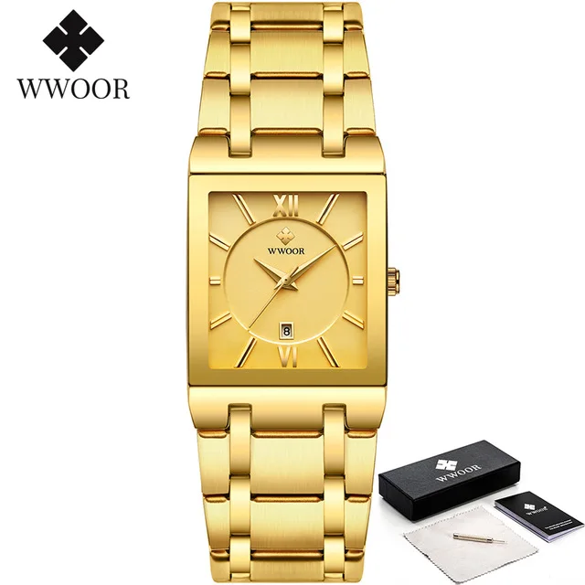 Relogio Masculino WWOOR Gold Black Watch Men Quartz Waterproof Wrist Watch For Men Fashion Square Casual Clock Male Dropshipping 