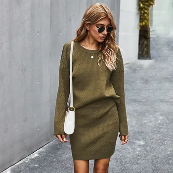 

Women's Knitting skirt suit women's Costume Sweater suit + Slim Skirt Two-Piece tracksuit