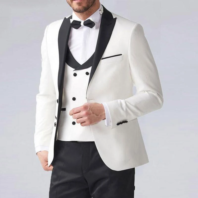 Белые мужские свадебные костюмы Slim Fit 3 шт. свадебные костюмы для мужчин куртка+ брюки+ жилет Мужские костюмы жениха смокинги - Цвет: as the image