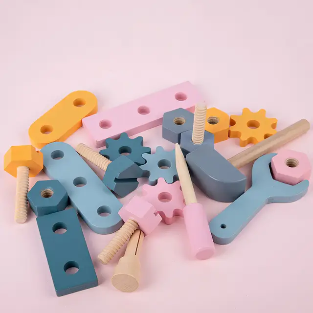 Children Toolbox Toy Wooden Pretend Game Puzzle Montessori Disassembly Set Simulation Multifunctional Repair Carpenter Tool Gift 2