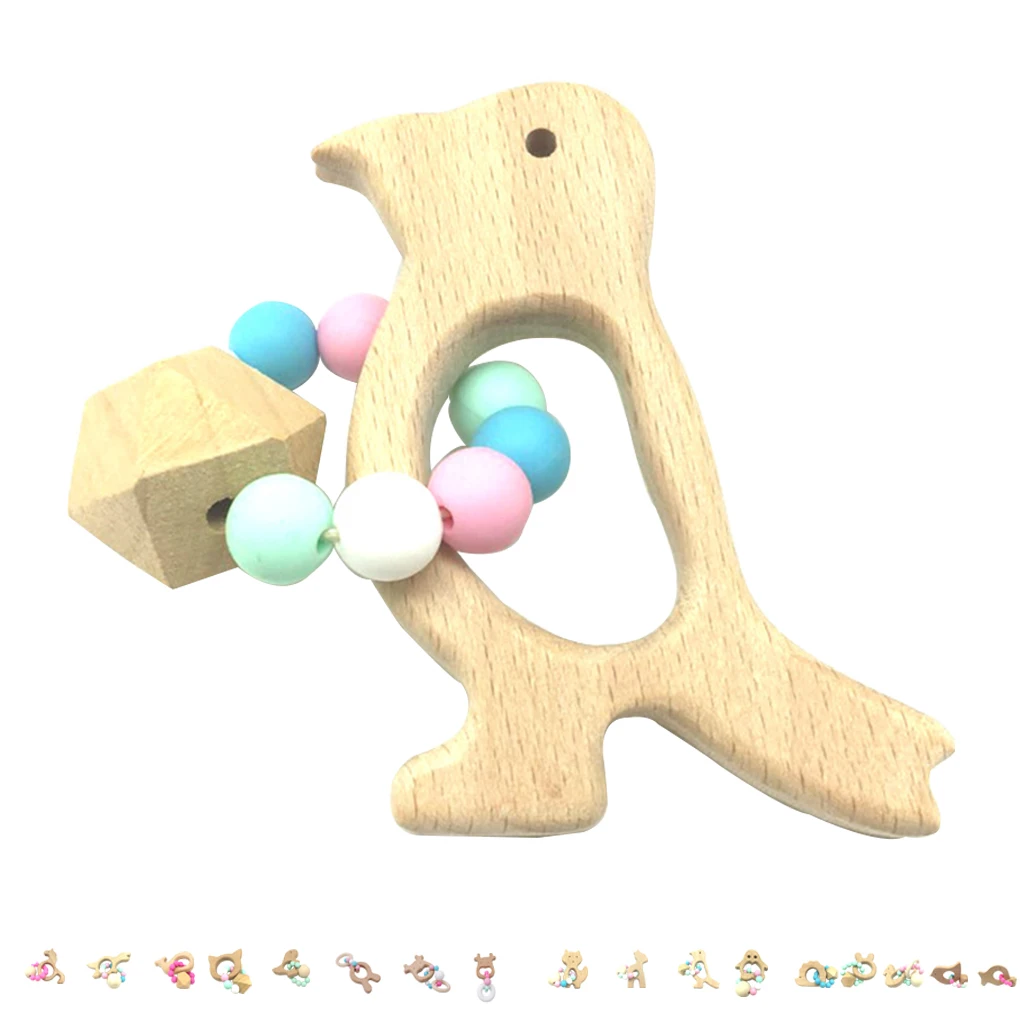 Animal Shaped with Wood Beads Teether Wooden Baby Bracelet for Baby Infant Kids Accessories Toys