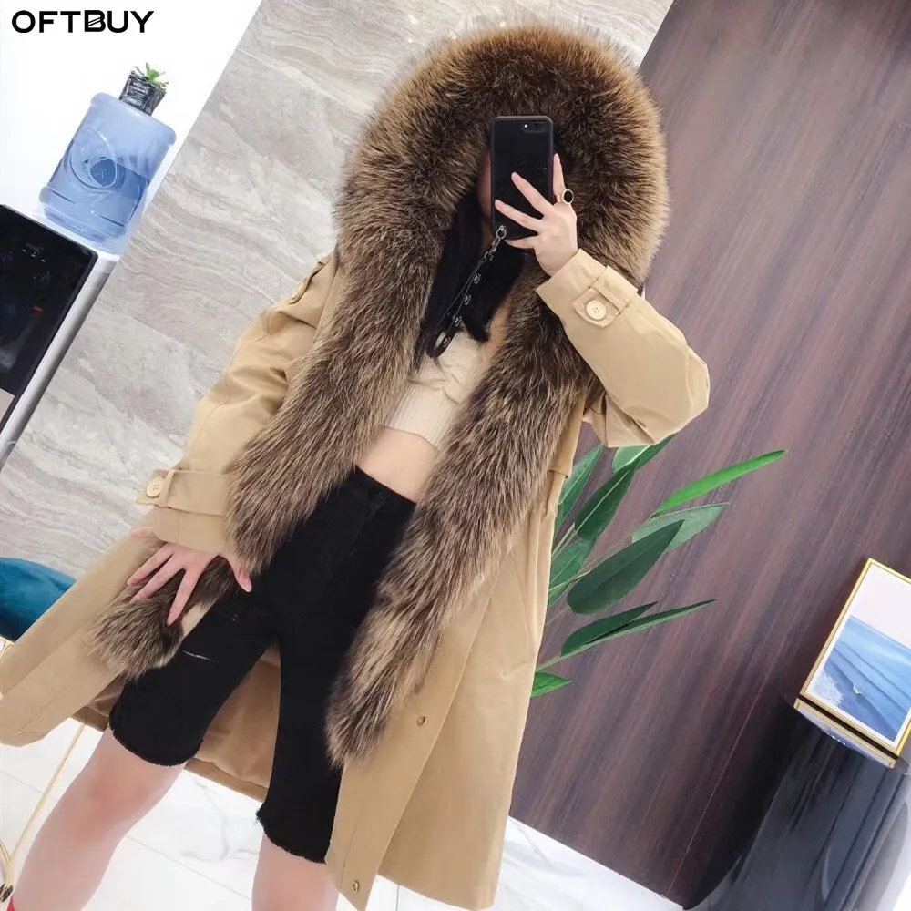 OFTBUY Winter Jacket Women Real Fur Coat Casual Big Natural Fox Fur Parka Thick Warm Outwear Korea Fashion Streetwear