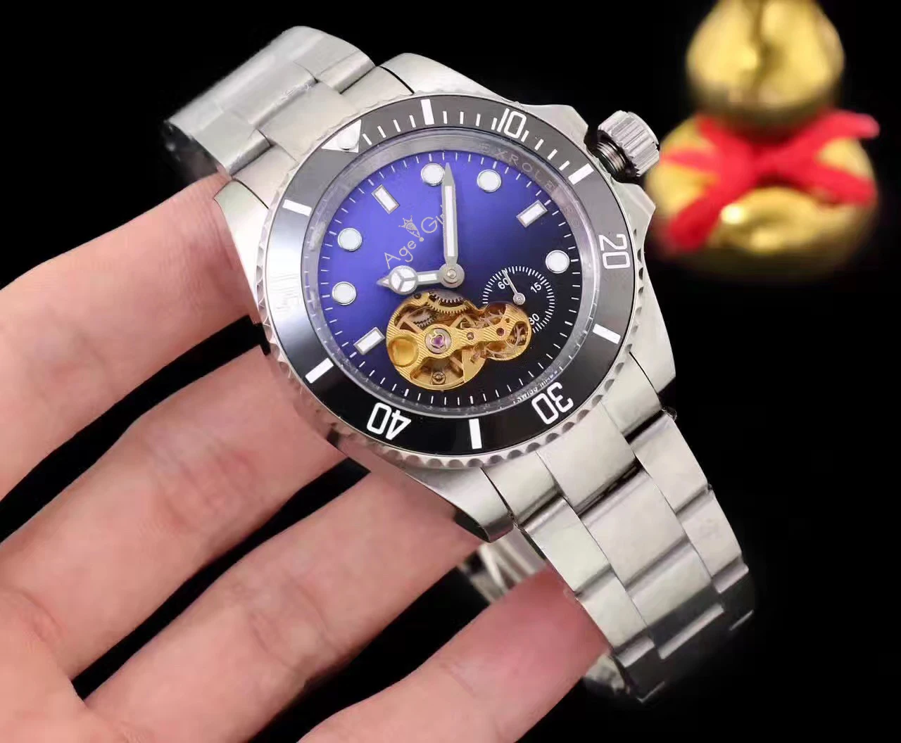 

Luxury Brand New Men Automatic Mechanical Stainless Steel Ceramic Sapphire Watch Transparent Tourbillion Skeleton Glass Back AAA