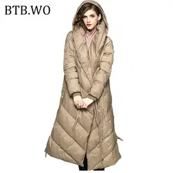 BTB.WO Женская Зимняя коллекция курток 2019 Стильный ветрозащитный женский длинный пуховик с капюшоном женское теплое пальто с длинным рукавом