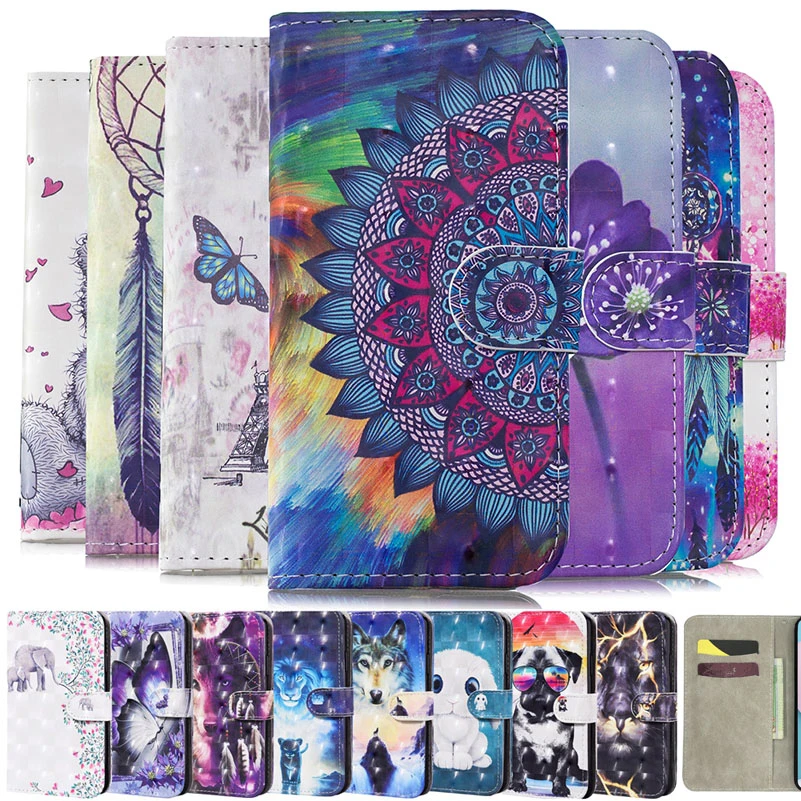 cute samsung phone case 3D Flip Leather Case For Samsung Galaxy A01 Core A11 A10 A20 A30 A20S A21 A21S A40 A50 A70 A31 A41 A51 A71 Book Cover Painted samsung silicone cover