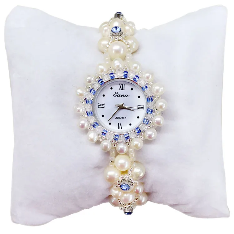 

New Style Pearl Jewelry White And Blue Pearl Bracelet Watch Graceful Crystal Watch Quartz Watch High School Students Watch Women