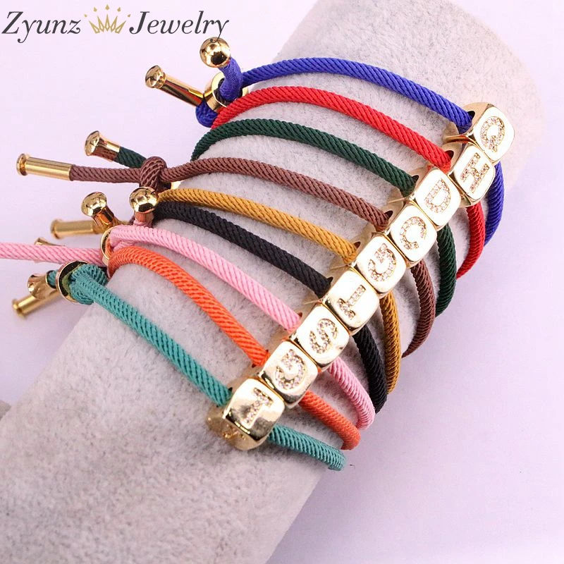 

10PCS, 26 English alphabet A-Z Lucky Rope Cord CZ Metal Letters String Bracelets