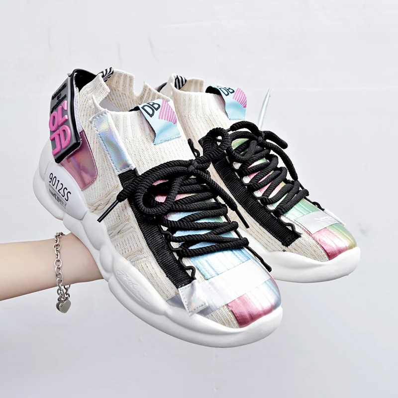 Ulzzang/Осенняя женская обувь кроссовки Chaussures Basket Femme для бега белые на платформе
