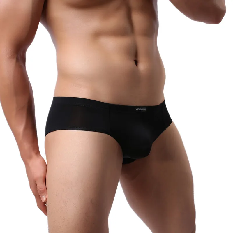 Мужские трусы брифы из мягкой шелковистой ткани темно синие сексуальное нижнее