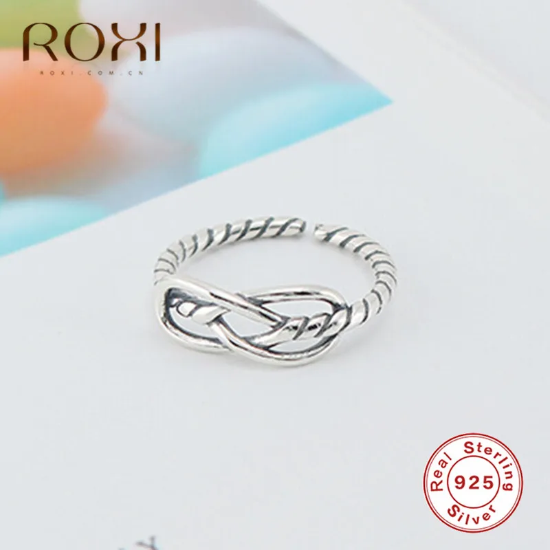 ROXI 925 пробы Серебряные Кольца Бесконечность Любовь Узел для женщин черные античные тайские серебряные Регулируемые кольца на палец Свадебные украшения