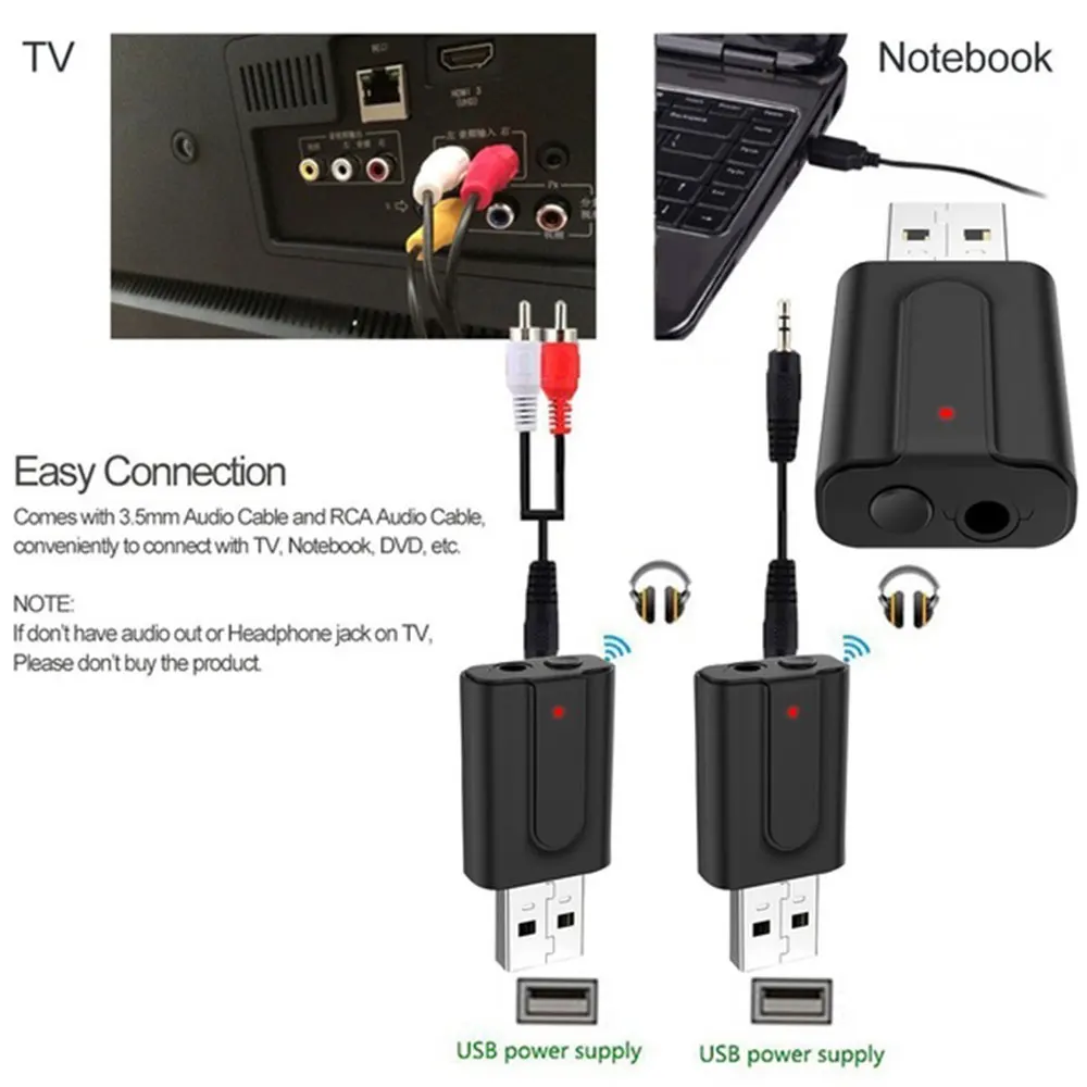 KISSCASE 2 в 1 USB Bluetooth 5,0 аудио приемник передатчик Мини стерео AUX 3,5 мм разъем для ТВ ПК автомобильный комплект bluetooth-адаптеры