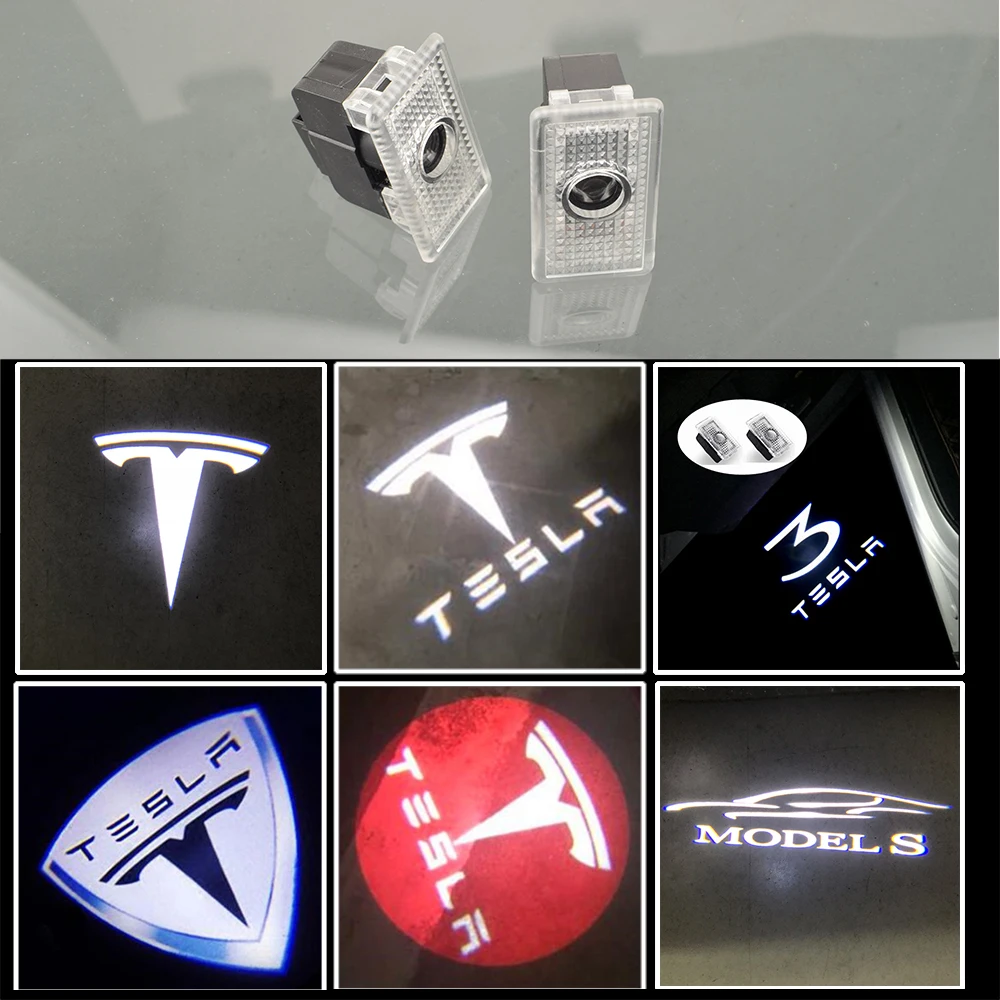 2 шт., для Tesla, модель S, модель X, модель 3, модель Y, для автомобиля, логотип Tesla, светодиодный, любезный, призрак, тень, добро пожаловать, светильник, лазерный проектор, дверная лампа