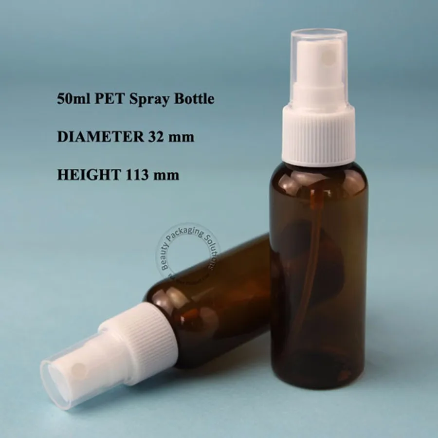 50pcs/lot High Quality 50ml Amber PET Perfume Atomizer Spray Bottle 50g Makeup Liquid White Cap Plastic Pot Refillable Vial | Красота и