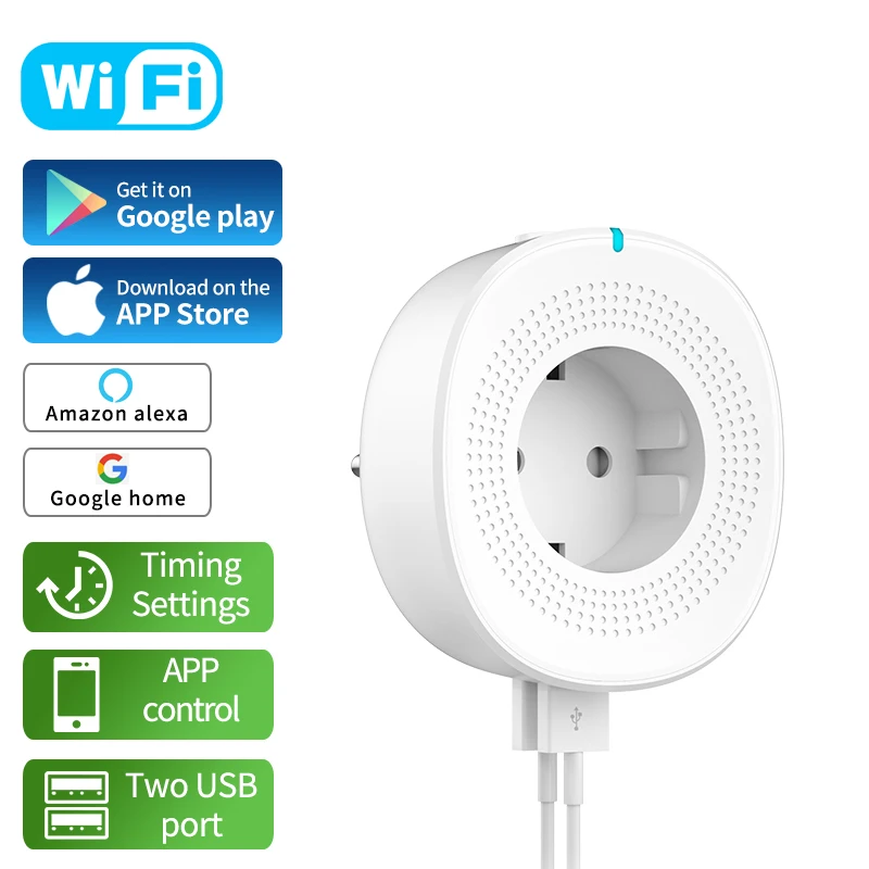 Inteligente Wifi Smart plug ue добавьте 2 дополнительных USB-разъема для зарядки Функция таймера