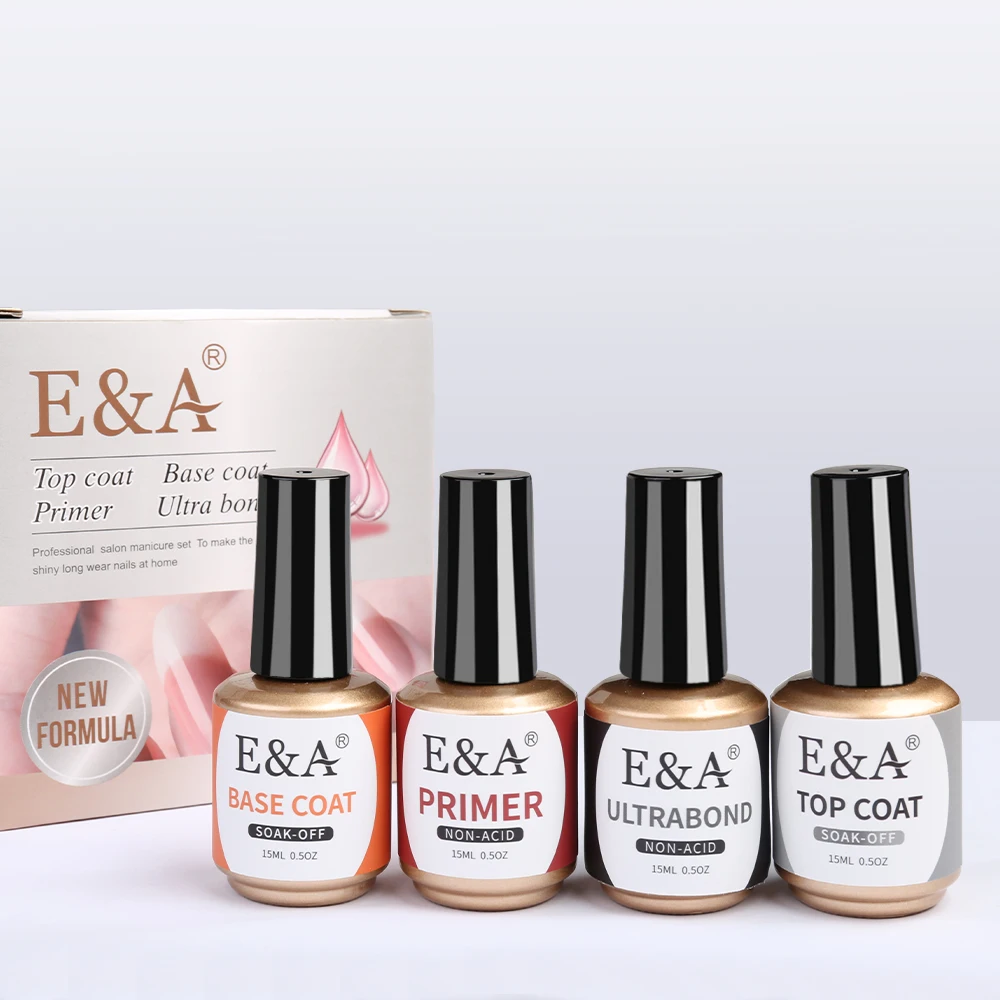Nail Gel Top Coat Base Coat Primer Ultra bond 4pcs Set Dehydrator UV Led Diamond Long Lasting Bond Aid Gel Nail Polish Varnishes Nail Art Set
