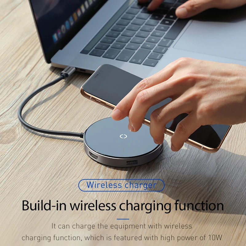 Baseus USB C концентратор USB C до USB 3,0 концентратор HDMI адаптер QI Беспроводной Зарядное устройство USB разветвитель для MacBook Pro аксессуары 6 Порты Тип USB-C концентратор