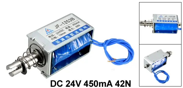 DC24V 42N 10mm Uxcell JF-1564B DC 12 В 2.5A 55N 10 мм нажимной тип открытой рамки линейного движения Электромагнит - Цвет: DC24V 42N 10mm