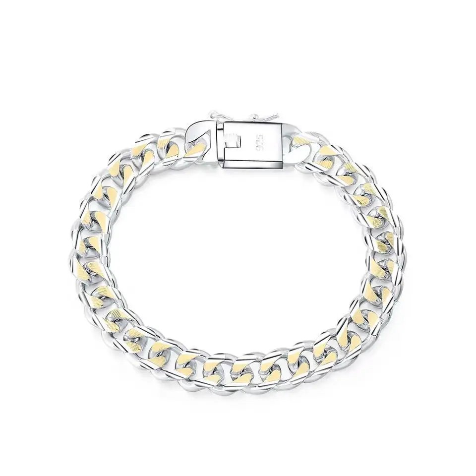 

Luxury 10mm S925 Sliver Cuban Chain or Women Men His and Hers Jewelry Luxury Charm Bracelet Men Couple Gifts