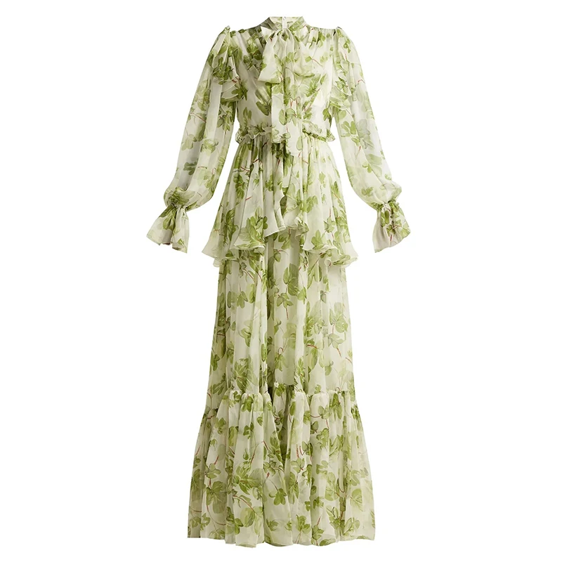 Autumn Runway Dress Woman 2020 Elegant Vintage Bow