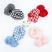 Детский шарф для девочек и мальчиков, зимняя вязаная накидка, теплая Осенняя шаль с крестиками, хлопковый клетчатый аксессуар, длинный помпон, лыжная уличная одежда для малышей