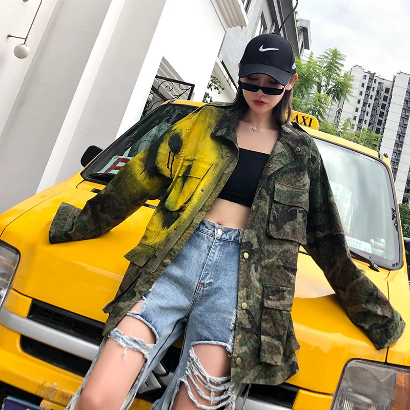 Chaquetas Mujer куртка панка Женская крутая Женская длинная куртка камуфляжная куртка-бомбер Куртка Jaqueta хип хоп Женская куртка легкое пальто
