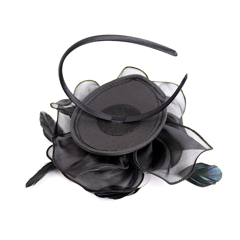 Faux Feather Net Yarns Hat Solid Color Fascinator Weddings Tea Party Headwear Hair Ornament for Girls and Women LL@17