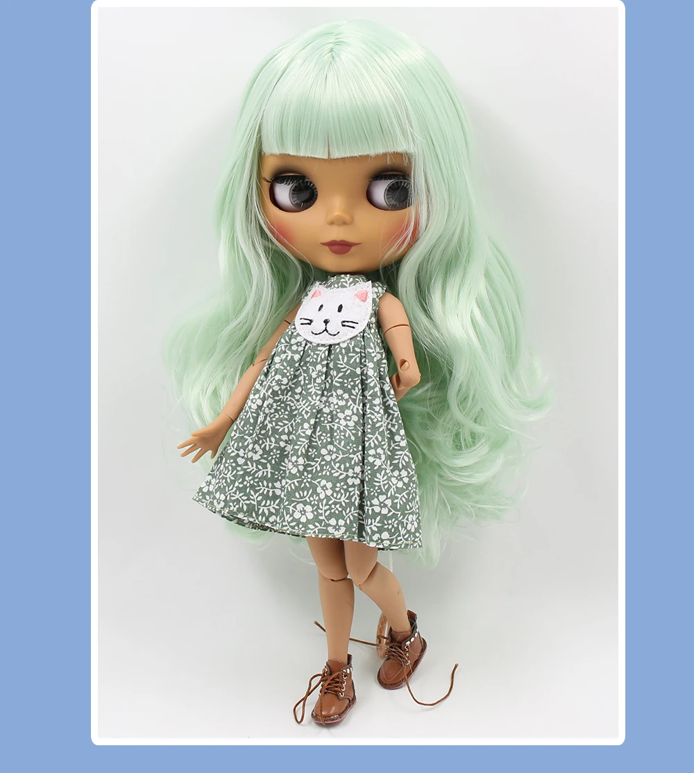 Neo Blythe Doll with Green Hair, Dark Skin, Matte Cute Face & Custom Jointed Body 2