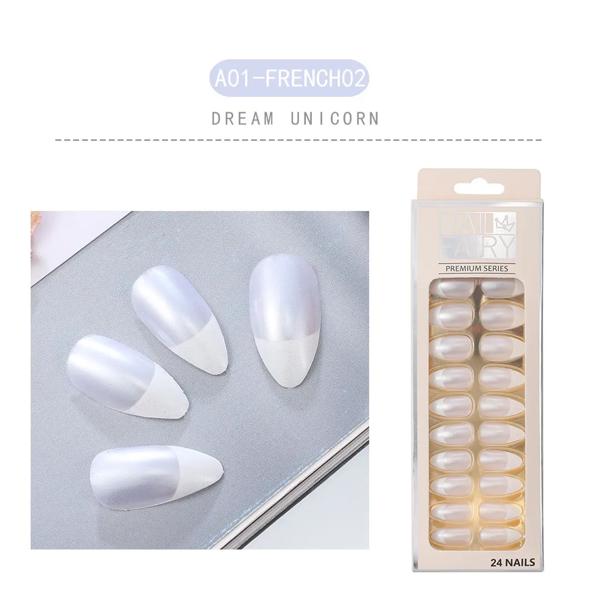 24PCS/box Loose Powder Jump Color Ballet Med-Length Fake Nails Gradient Aurora Marble Press on Full Cover Wearing Wearable Nails