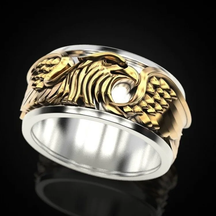 Men's Signet Two Tone Gold Carving Eagle Rings Vintage Animal Ring Party Punk Style Finger for Mela Jewelry Gift | Украшения и