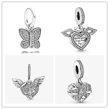 

Original 925 Sterling Silver Charm Heart & Angel Wings Charm Beads Fit Women Pandora Bracelet & Necklace DIY Jewelry