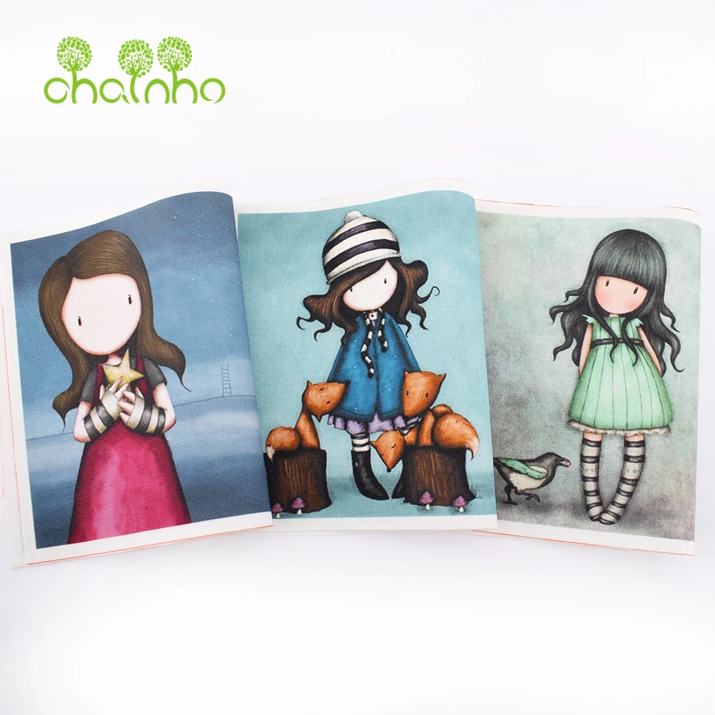 Hand Dyed Symmetrical Positioning Cotton Canvas Fabric,Cute Girls,For DIY Sewing&Quilting Purse,Book Cover Decoration Material