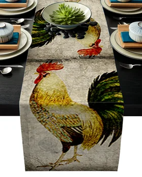 

Rooster Map Retro Old Yellow Rustic Table Runner Home Dining Room Decor Table Cloth Wedding Christmas Party Table Runners