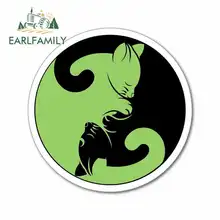 EARLFAMILY 13cm x 13cm for Cat Green Yin Yan Circle Cartoon Funny Car Stickers Bumper Trunk Truck Graphics JDM Vinyl Car Wrap