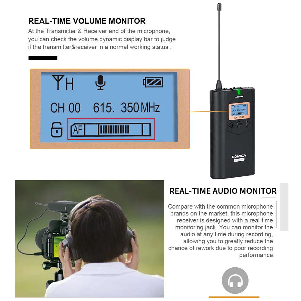 COMICA CVM-WM100H 48-канальный UHF Беспроводной ручной микрофон Системы 328ft диапазон/16 уровня громкости/монитор в режиме реального времени