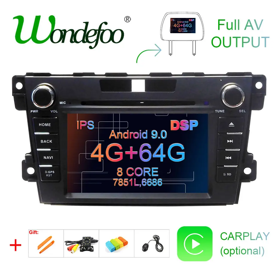 Ips 4G 64G Android 9,0 DSP AV выход 2 DIN DVD плеер для mazda CX-7 CX 7 CX7 2008-2009 навигация gps радио мультимедиа аудио