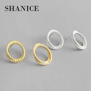 

SHANICE Unique 925 Sterling Silver Stud Earrings For Women Girls INS cool wind braided twist circle Kids Piercing Jewelry Gift