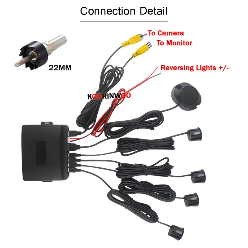 Koorinwoo-Auto Parktronics Video System Sensor de Estacionamento, 4 Invertendo Radar, Câmera Do Carro, Dash Cam Com Monitor Para Jogador De Carro, Android